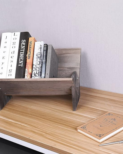 MyGift Rustic Barnwood Gray Desktop Bookcase with Tilted Design, Decorative Storage Organizer Display Bookshelf - LeafyLoom