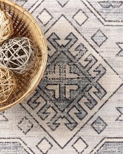 nuLOOM 4x6 Machine Washable Rain Haven Vintage Medallion Area Rug, Grey, Traditional Faded Design, Non-Slip Backing, Stain Resistant, For Bedroom, Dining Room, Living Room, Kitchen - LeafyLoom