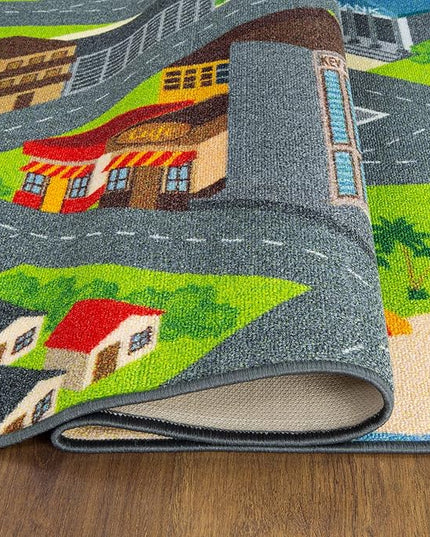 KC CUBS Road Play Map City Car Vehicle Traffic Educational Learning & Fun Game Area Non Slip Boy & Girl Kids Rug Carpet for Children Bedroom, Toddler Classroom & Baby Playroom Mat, Playtime Activity - LeafyLoom