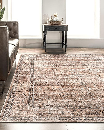 nuLOOM Gwyn Distressed Machine Washable Ultra Thin Runner Rug, 2' 6" x 10', Beige - LeafyLoom