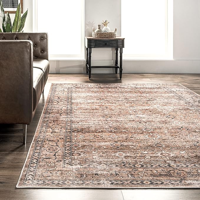 nuLOOM Gwyn Distressed Machine Washable Ultra Thin Runner Rug, 2' 6" x 10', Beige - LeafyLoom