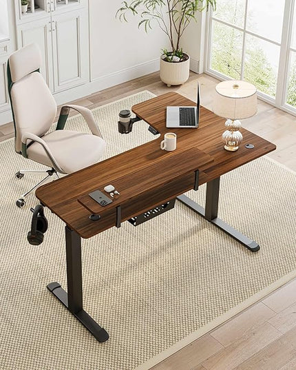 EUREKA ERGONOMIC Standing Desk Electric Adjustable Height (61"x43") Computer Desk with Keyboard Tray, Sit Stand Desk L Shaped Desk for Work/Home Office,Dual Motor,Memory Presets,2 USB/RGB,Walnut/Left - LeafyLoom