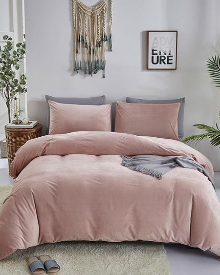 Wellboo Pink Velvet Comforter Sets Twin Women Girls Light Red Fluffy Bedding Comforters Adults Kids Solid Pink Cute Flannel Quilts Aesthetic Pink Warm Winter Blankets Micromink Sherpa Fuzzy Plush Bed - LeafyLoom