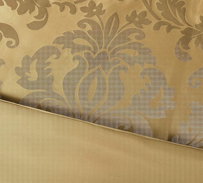 Chezmoi Collection 7-Piece Jacquard Floral Comforter Set (Queen, Gold) - LeafyLoom