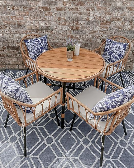 YITAHOME 5 Pieces Outdoor Patio Dining Table Chair Set,Wicker Patio Dining Set,Outdoor Rattan Dining Table Set for Patio, Backyard, Balcony, Garden (with Umbrella Hole) - LeafyLoom