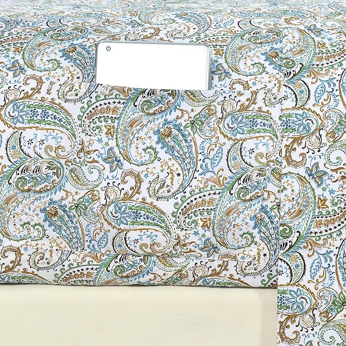 Elegant Comfort Softest and Coziest 6-Piece Sheet Set - 1500 Premium Hotel Quality Microfiber - Deep Pocket, Wrinkle Resistant 6-Piece Paisley Pattern Bed Sheet Set, Queen, Paisley Teal - LeafyLoom