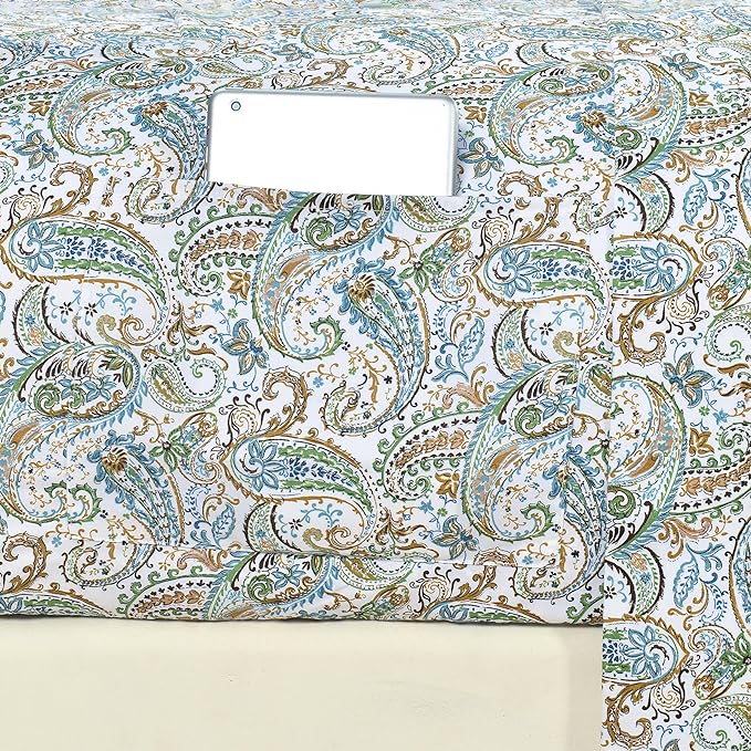 Elegant Comfort Softest and Coziest 4-Piece Sheet Set - 1500 Premium Hotel Quality Microfiber - Deep Pocket, Wrinkle Resistant 4-Piece Paisley Pattern Bed Sheet Set, Twin XL, Paisley Teal - LeafyLoom