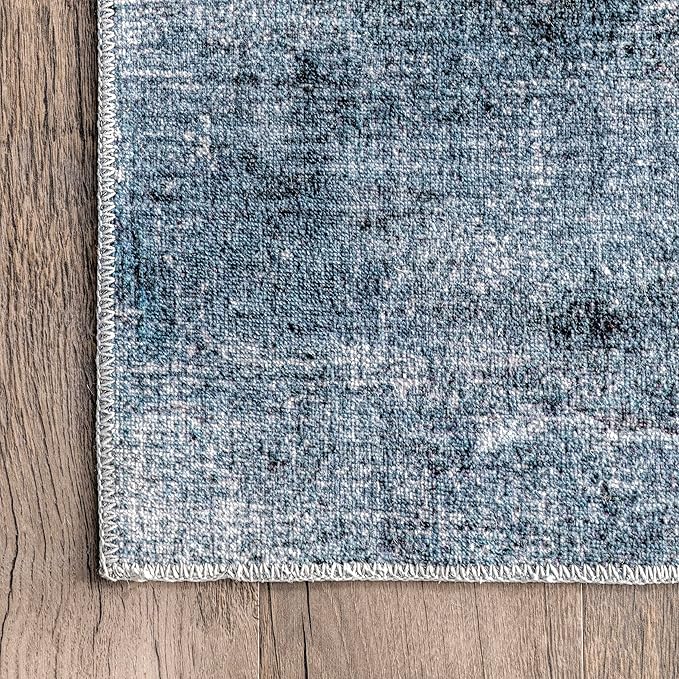 nuLOOM Katia Modern Abstract Machine Washable Ultra Thin Runner Rug, 2' 6" x 8', Blue - LeafyLoom