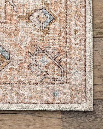 nuLOOM Dawson Machine Washable Distressed Medallion Ultra Thin Runner Rug, 2' 6" x 8', Peach - LeafyLoom