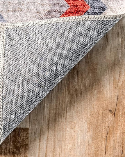 nuLOOM Jayde Machine Washable Southwestern Diamond Ultra Thin Area Rug, 4x6, Beige - LeafyLoom