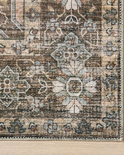 nuLOOM Devin Machine Washable Vintage Medallion Ultra Thin Area Rug, 4' x 6', Light Brown - LeafyLoom