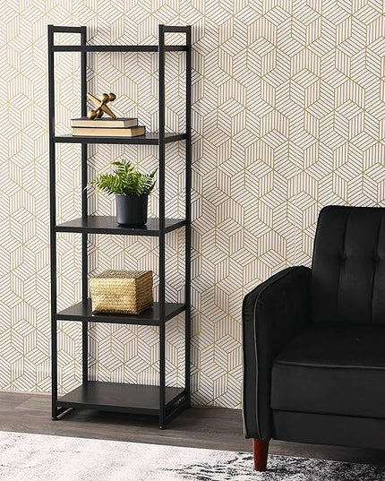 Household Essentials 5 Shelf Free Standing Book Case, Black Oak Finish - LeafyLoom