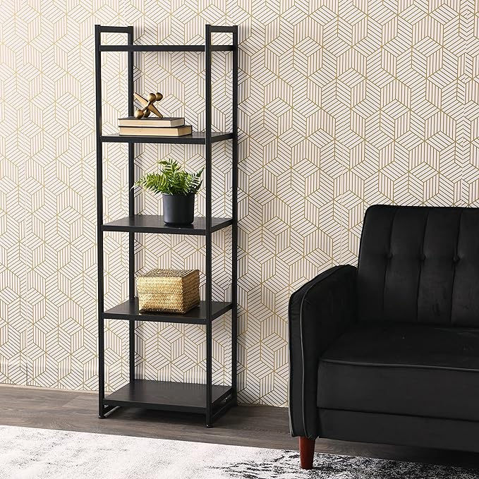Household Essentials 5 Shelf Free Standing Book Case, Black Oak Finish - LeafyLoom