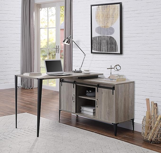 NicBex Kimberly-DW-00023-LWJ Home Office Desks, 48"x48"x31", Gray Oak - LeafyLoom