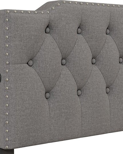 Queen Size Linen Upholstered Platform Bed with 2 Drawers and 2 sets of USB Ports on Each Side,Wood Bed Frame w/Button-Tufted Design Headboard,for Bedroom,Apartment,Gray - LeafyLoom