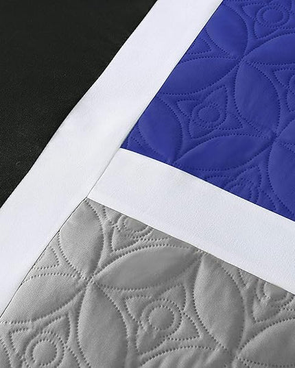 Chezmoi Collection Upland 7-Piece Quilted Patchwork Comforter Set, Blue/Black/Gray, Full - LeafyLoom