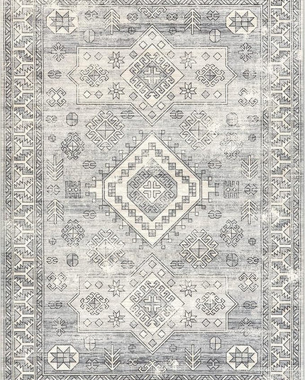 nuLOOM 4x6 Machine Washable Rain Haven Vintage Medallion Area Rug, Grey, Traditional Faded Design, Non-Slip Backing, Stain Resistant, For Bedroom, Dining Room, Living Room, Kitchen - LeafyLoom