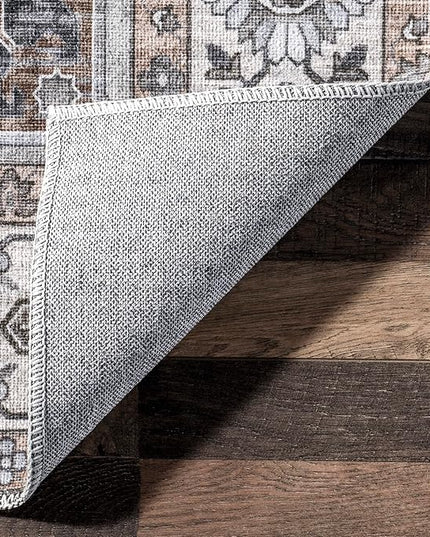 nuLOOM Devin Machine Washable Vintage Medallion Ultra Thin Accent Rug, 3' x 5', Charcoal - LeafyLoom