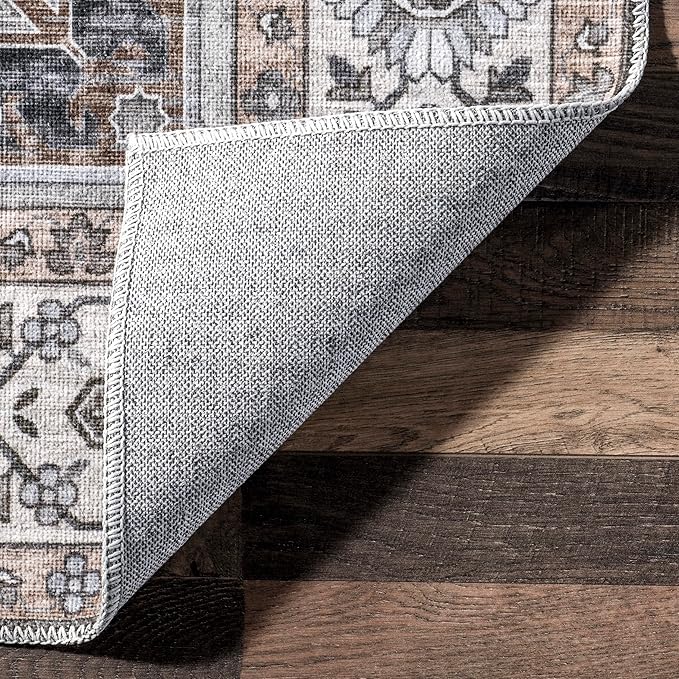 nuLOOM Devin Machine Washable Vintage Medallion Ultra Thin Area Rug, 4' x 6', Charcoal - LeafyLoom