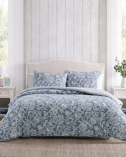 Nautica- King Comforter Set, Cotton Reversible Bedding Set, All Season Designer Home Décor (Tortola Blue, King) - LeafyLoom