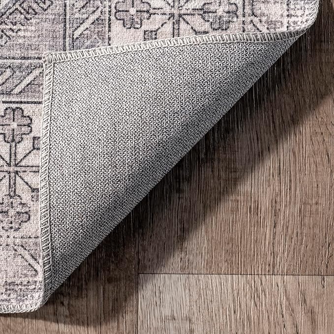 nuLOOM Medallion Bordered Machine Washable Ultra Thin Area Rug, 8' x 10', Beige - LeafyLoom