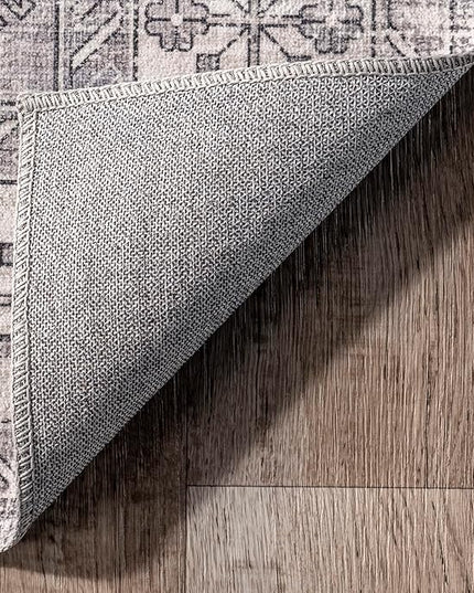 nuLOOM Medallion Bordered Machine Washable Ultra Thin Area Rug, 4' x 6', Beige - LeafyLoom
