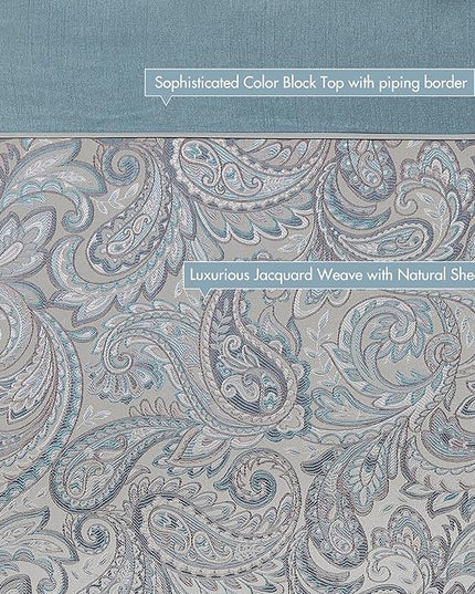 Madison Park 24 Piece Teal Paisley Queen Comforter Set with Matching Curtains and Aubrey 72x72 Teal Paisley Shower Curtain - LeafyLoom