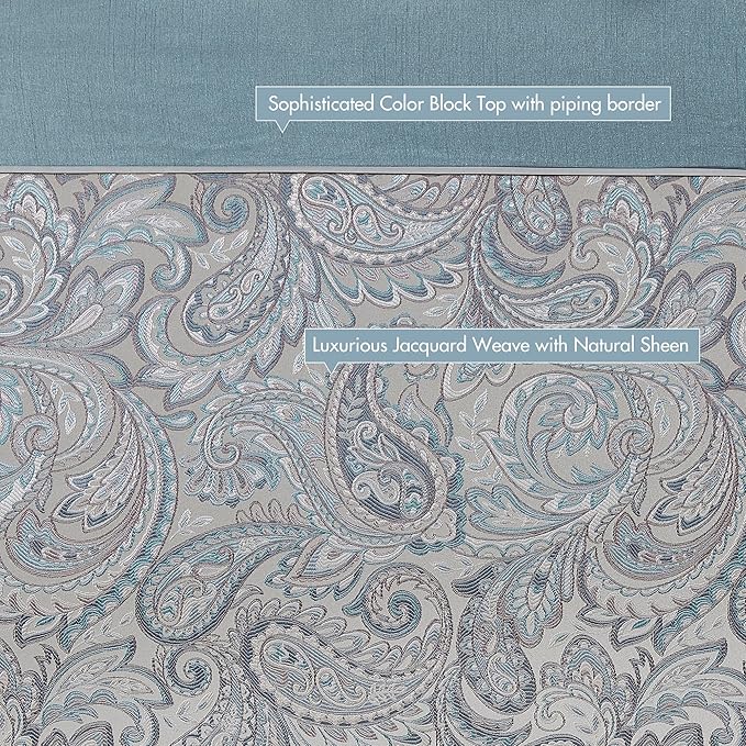 Madison Park 24 Piece Teal Paisley Queen Comforter Set with Matching Curtains and Aubrey 72x72 Teal Paisley Shower Curtain - LeafyLoom