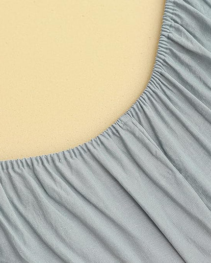 Simple&Opulence 100% Linen Sheet Set Solid Color-4 Pcs Washed French Linen Bed Sheets(1 Flat Sheet,1 Fitted Sheet,2 Pillowcases)-Breathable Bedding Set(California King, Dusty Blue) - LeafyLoom