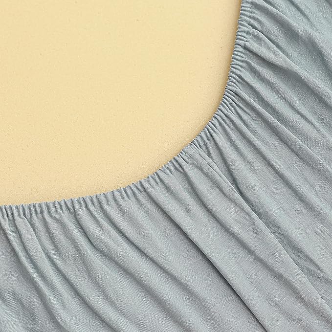Simple&Opulence 100% Linen Sheet Set Solid Color-4 Pcs Washed French Linen Bed Sheets(1 Flat Sheet,1 Fitted Sheet,2 Pillowcases)-Breathable Bedding Set(California King, Dusty Blue) - LeafyLoom