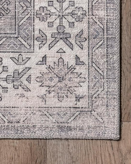 nuLOOM Medallion Bordered Machine Washable Ultra Thin Accent Rug, 3' x 5', Beige - LeafyLoom