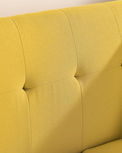 Double Sofa, Modern Decoration Living Room Love Seat Sofa Simple and Atmospheric, Button Plush Soft Cushion Love Seat Furniture, Easy to Install Bedroom Small Sofa (Yellow) - LeafyLoom