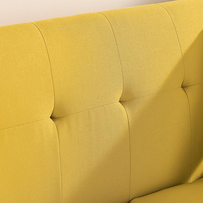 Double Sofa, Modern Decoration Living Room Love Seat Sofa Simple and Atmospheric, Button Plush Soft Cushion Love Seat Furniture, Easy to Install Bedroom Small Sofa (Yellow) - LeafyLoom