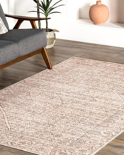 nuLOOM Shontal Traditional Machine Washable Ultra Thin Area Rug, 8' x 10', Beige - LeafyLoom