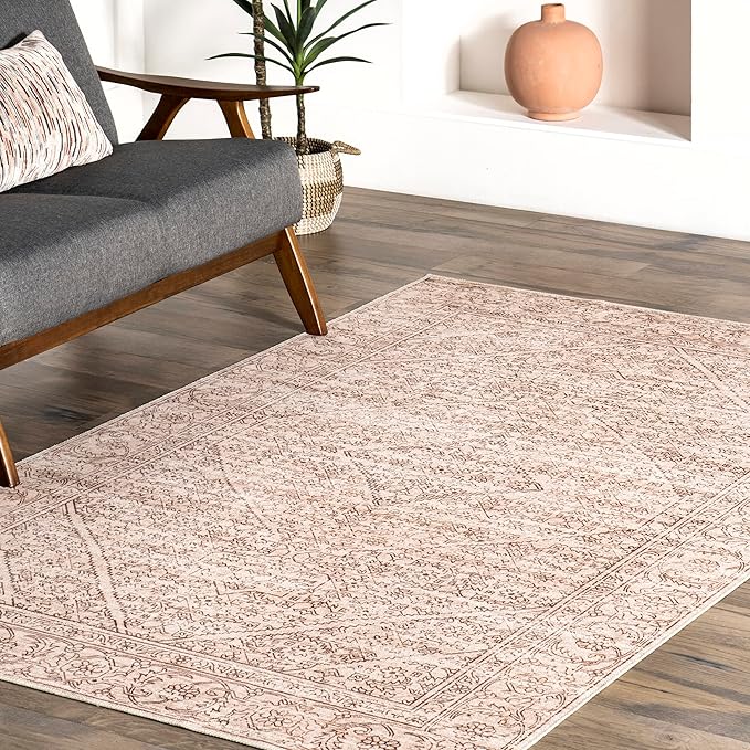 nuLOOM Shontal Traditional Machine Washable Ultra Thin Area Rug, 8' x 10', Beige - LeafyLoom