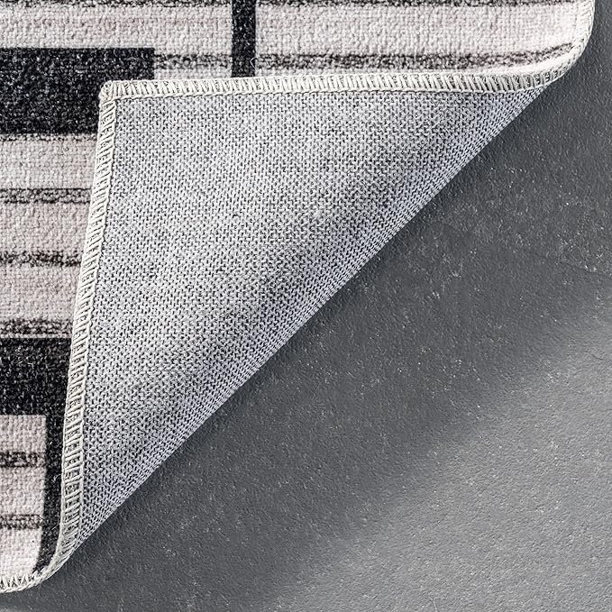 nuLOOM Tashia Modern Geometric Machine Washable Ultra Thin Area Rug, 8' x 10', Charcoal - LeafyLoom