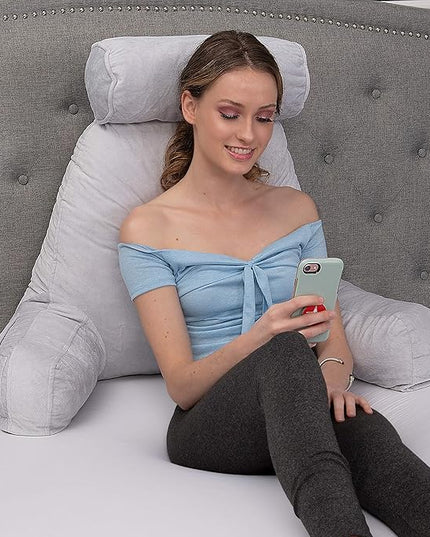 Husband Pillow XXL Cover Micro Plush Easy-Care Fabric Designed with Vibrant Long Lasting Color, Lush with Back & Side Pockets - Wide Large Zipper, Bed Rest Reading Pillowcase, Light Grey - LeafyLoom