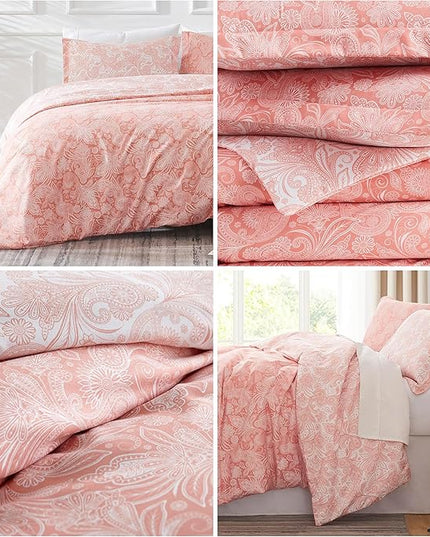 Southshore Fine Living, Inc. Oversized Full/Queen Comforter Set, Down Alternative Paisley Bedspread, Reversible Print is 2 Colors in 1, Queen/Full Comforter & Matching Shams, Coral/White - LeafyLoom