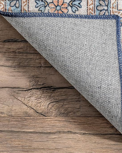 nuLOOM Ren Vintage Floral Machine Washable Ultra Thin Area Rug, 8x10, Blue - LeafyLoom