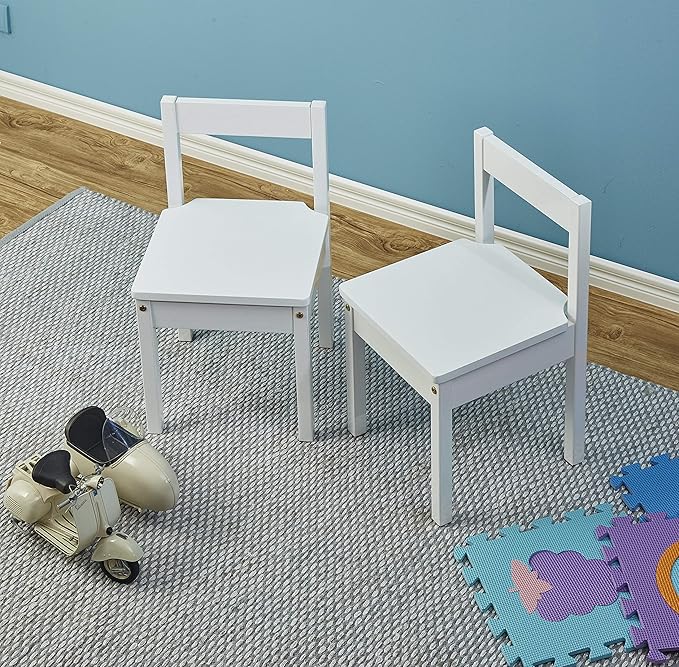 Amazon Basics Solid Wood Kids Activity Chair Set, 23.8-Inch Height - 2-Pack, White - LeafyLoom