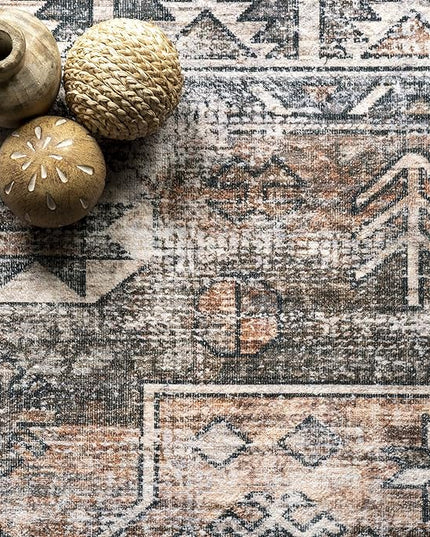 nuLOOM 2x8 Machine Washable Rain Haven Vintage Medallion Area Rug, Rust, Traditional Faded Design, Non-Slip Backing, Stain Resistant, For Bedroom, Dining Room, Living Room, Kitchen - LeafyLoom