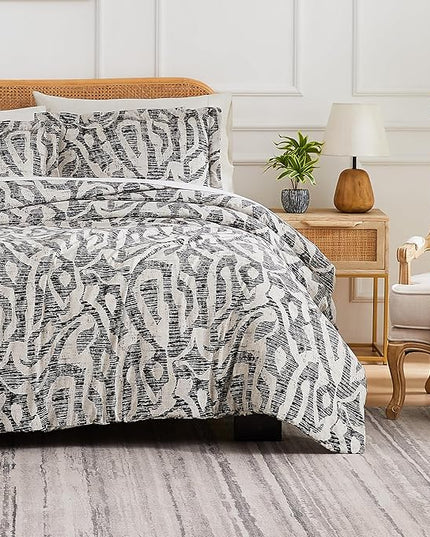 Southshore Fine Living, Inc. Full/Queen Comforter Bedding Set, Down Alternative Floral Comforter with Matching Shams, Modern abstract print Microfiber Comforter, Fits Queen & Full Beds, Slate khari - LeafyLoom