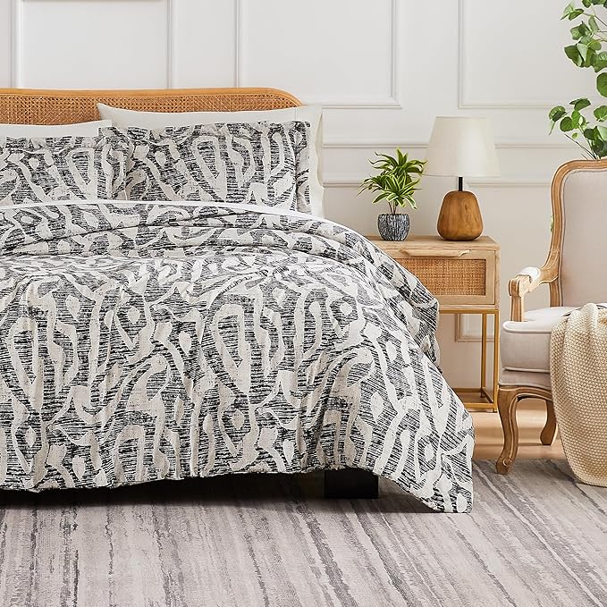 Southshore Fine Living, Inc. Full/Queen Comforter Bedding Set, Down Alternative Floral Comforter with Matching Shams, Modern abstract print Microfiber Comforter, Fits Queen & Full Beds, Slate khari - LeafyLoom