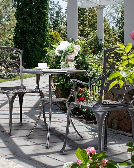NUU GARDEN Bistro Set 3 Piece Outdoor All Weather Cast Aluminum Patio Bistro Set Patio Table and Chairs Set of 2 with Umbrella Hole for Backyard, Balcony, Front Porch, Lawn, Pool, Bronzer - LeafyLoom