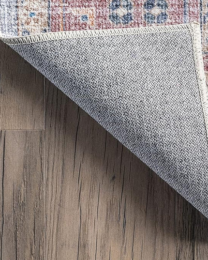 nuLOOM Olga Machine Washable Distressed Vintage Medallion Ultra Thin Area Rug, 8' x 10', Blue - LeafyLoom