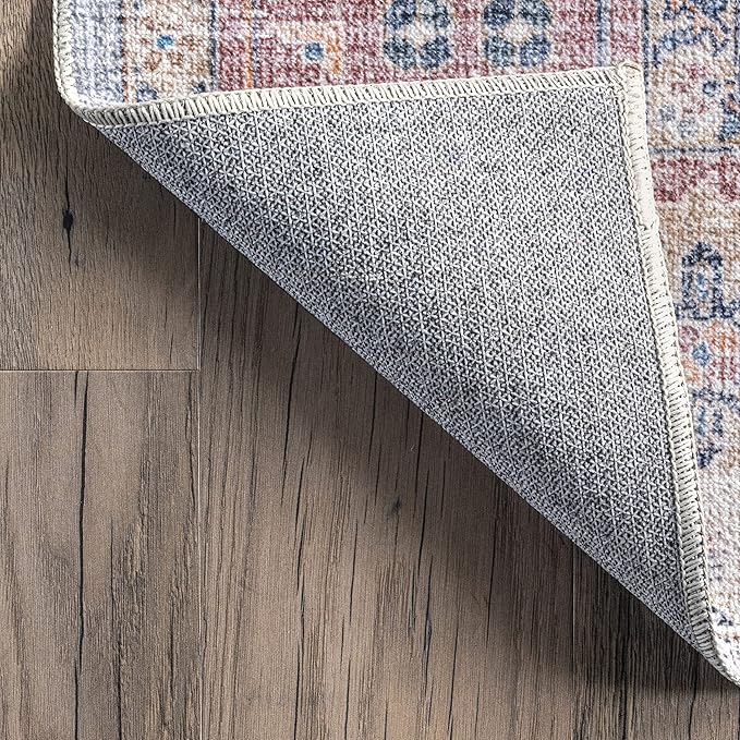 nuLOOM Olga Machine Washable Distressed Vintage Medallion Ultra Thin Area Rug, 8' x 10', Blue - LeafyLoom