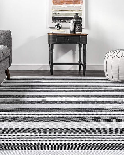 nuLOOM Lena Machine Washable Striped Ultra Thin Area Rug, 3' x 5', Grey - LeafyLoom