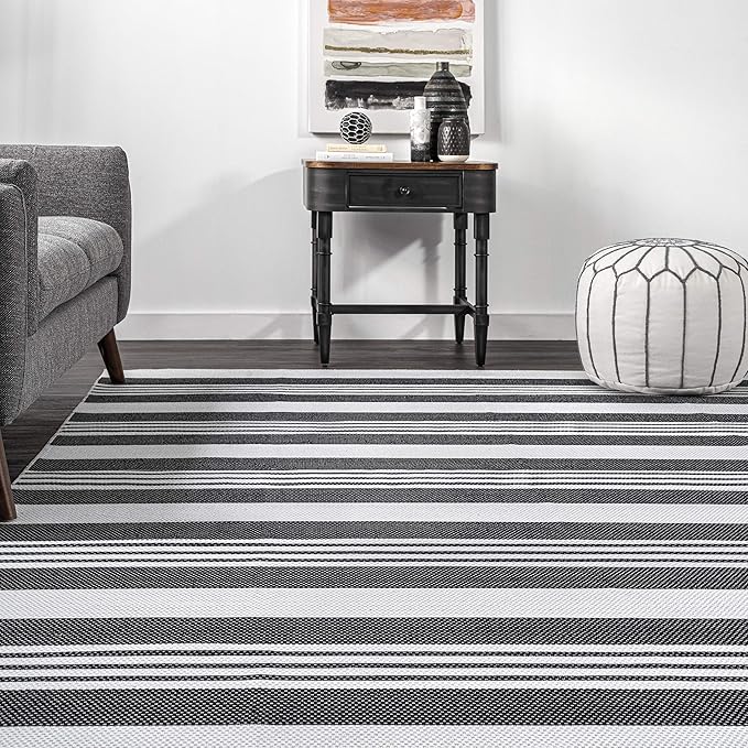 nuLOOM Lena Machine Washable Striped Ultra Thin Accent Rug, 2' x 3', Grey - LeafyLoom