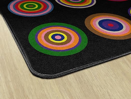 Flagship Carpets Color Rings Colorful Children's Area Rug for Kids Room Circle Seating Décor, Play Carpet for Teaching and Playing, Seats 20, 5'10" x 8'4", Black - LeafyLoom