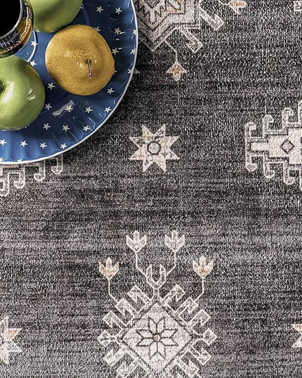 nuLOOM Mollie Machine Washable Traditional Border Ultra Thin Area Rug, 8x10, Charcoal - LeafyLoom